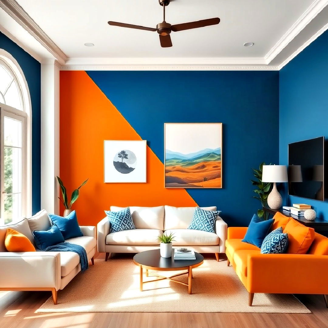 bold orange and blue color block walls