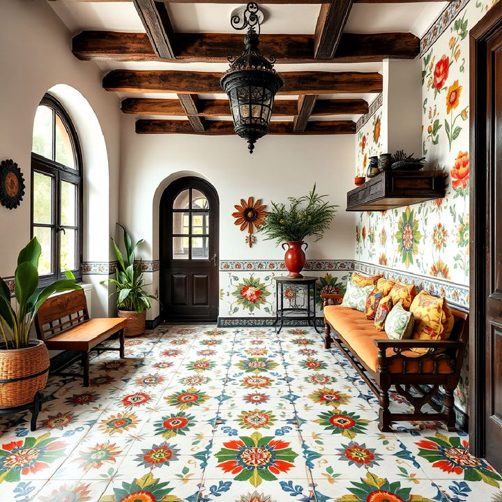 bold spanish colonial tiles for hallway flooring