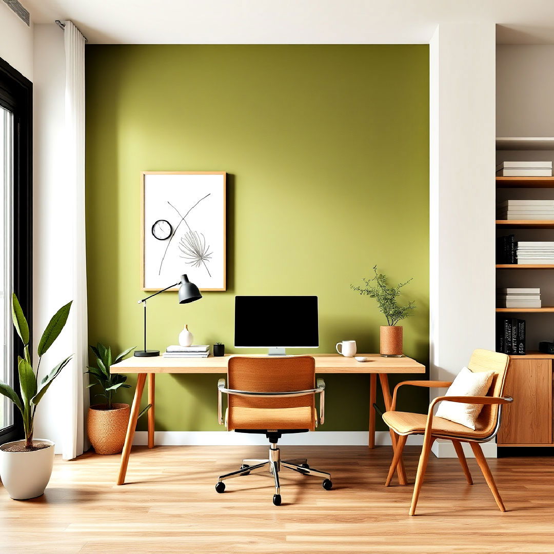 boost productivity in your home office with olive green accent wall