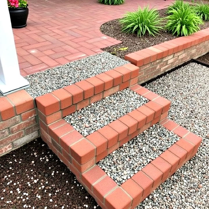 brick and gravel steps for garden style patios