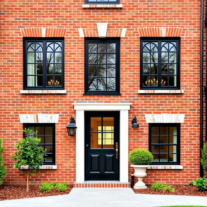 brick exterior house with striking black window contrast