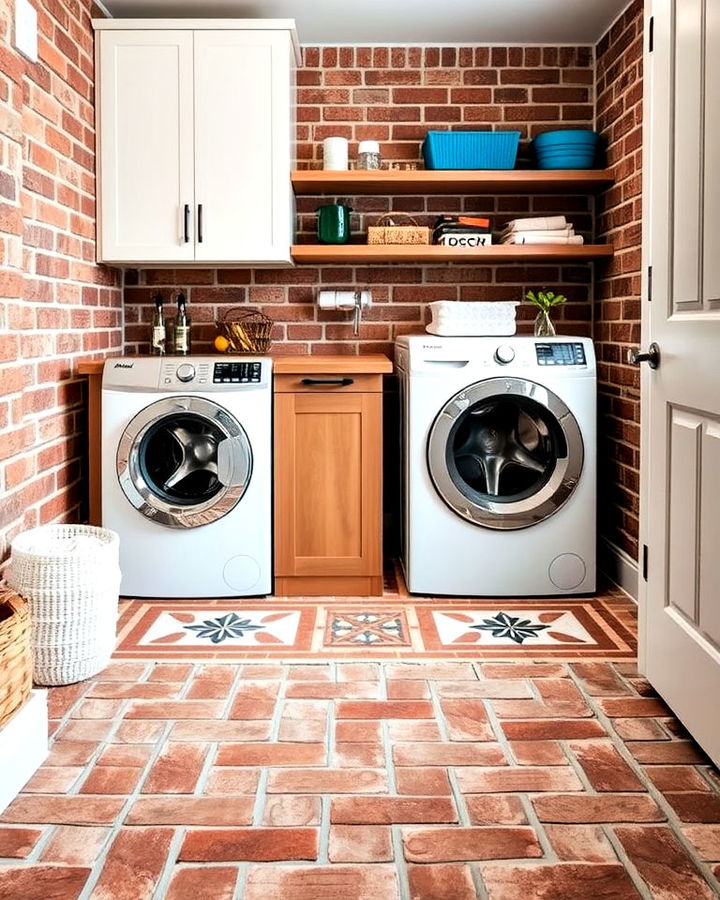 brick floors with geometric tile inlays