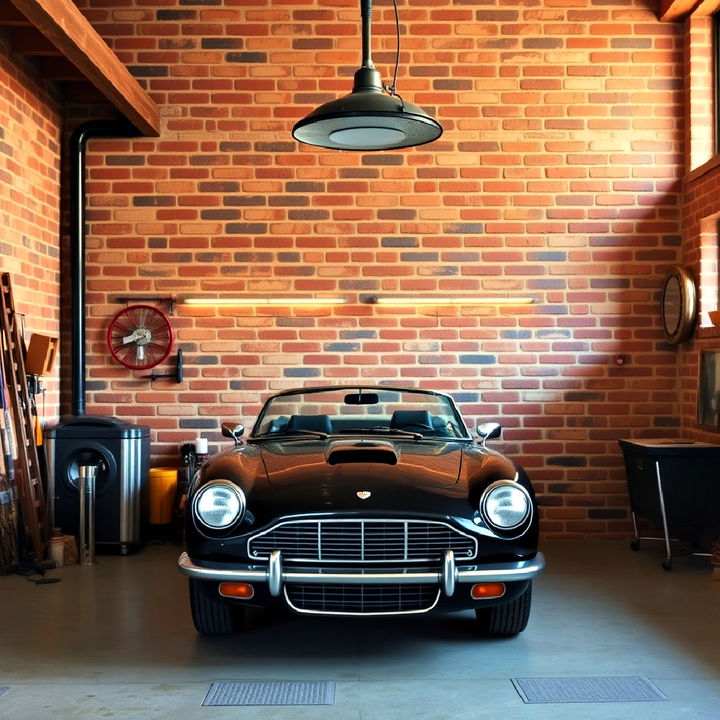 brick garage walls to bring an industrial edge