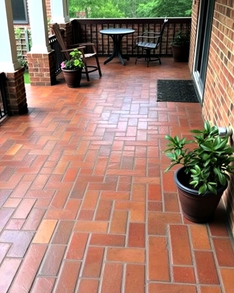 brick look stained concrete patio floor design