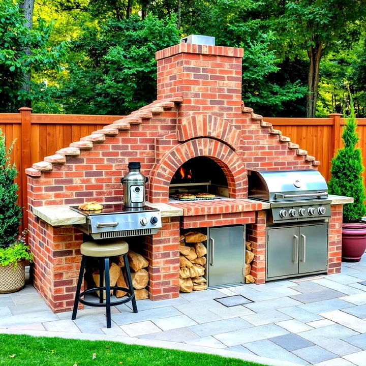 brick pizza oven bbq setup