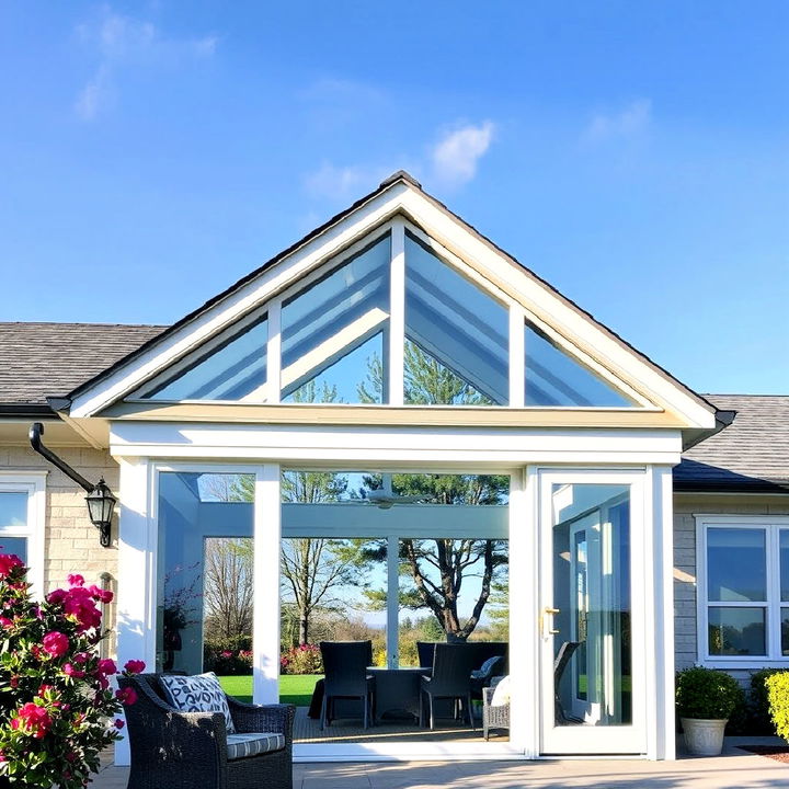 bright glass covered gable roof