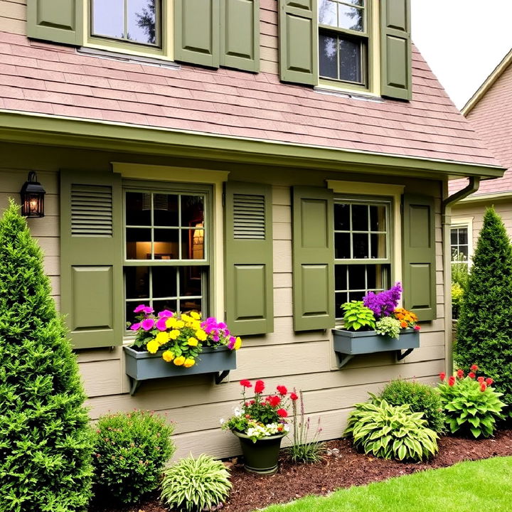 brighten your exterior with olive green window boxes