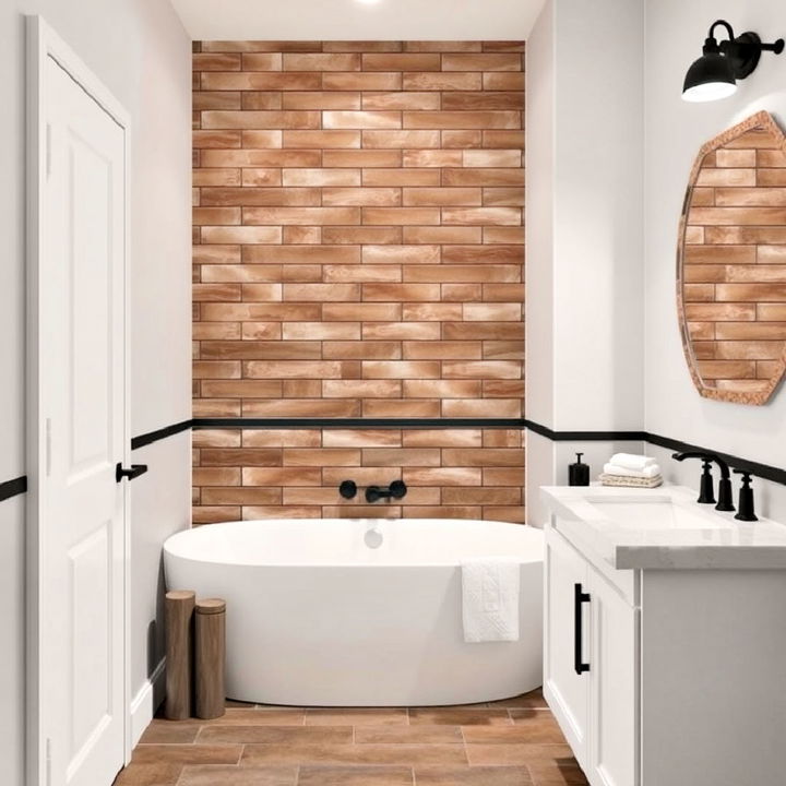 brown subway tiles enhanced by bold black grout for bathroom