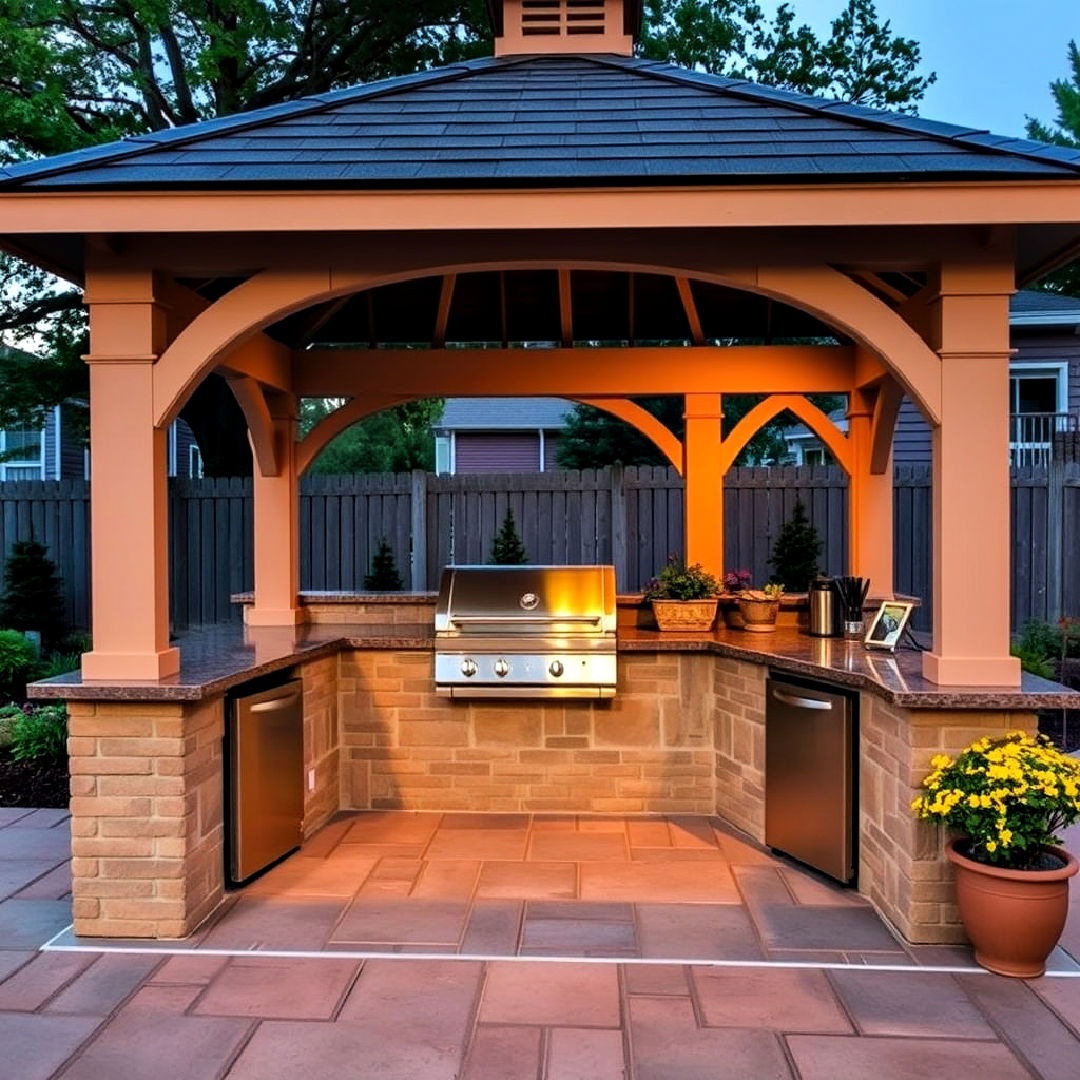 built in grill under a gazebo