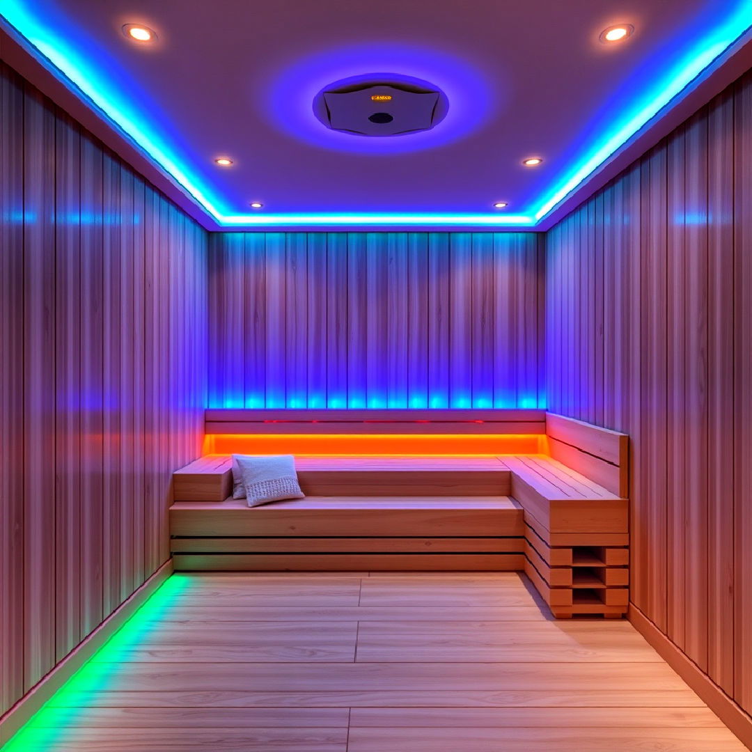 built in sauna with led lighting for a mood boosting experience