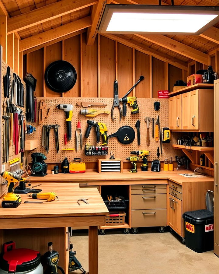 built in workshop with tool storage