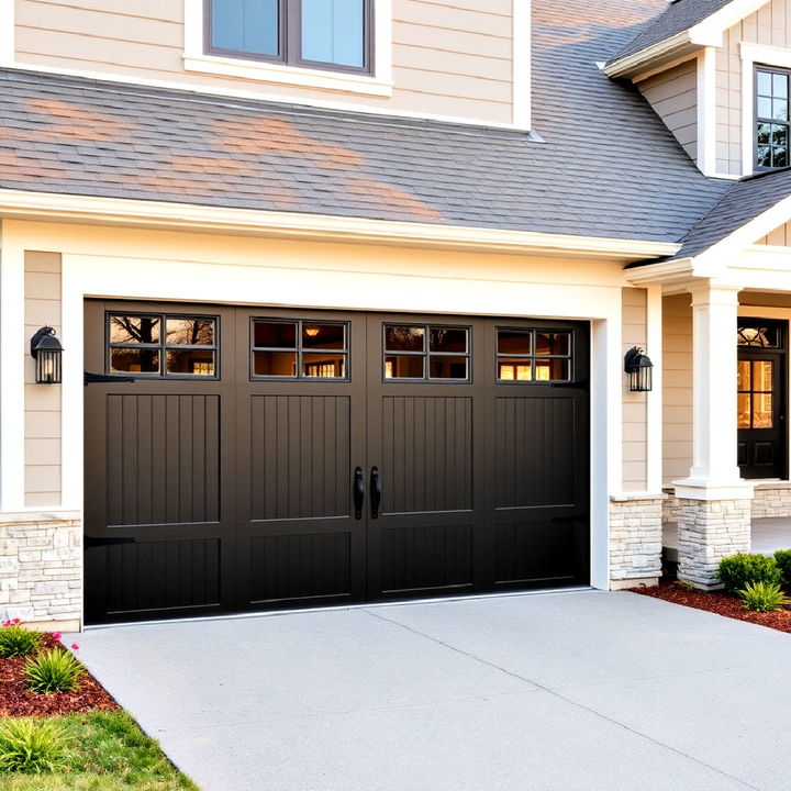 carriage style black garage door for vintage charm