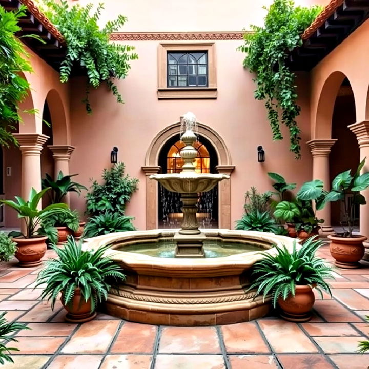 central fountain feature for a soothing spanish courtyard