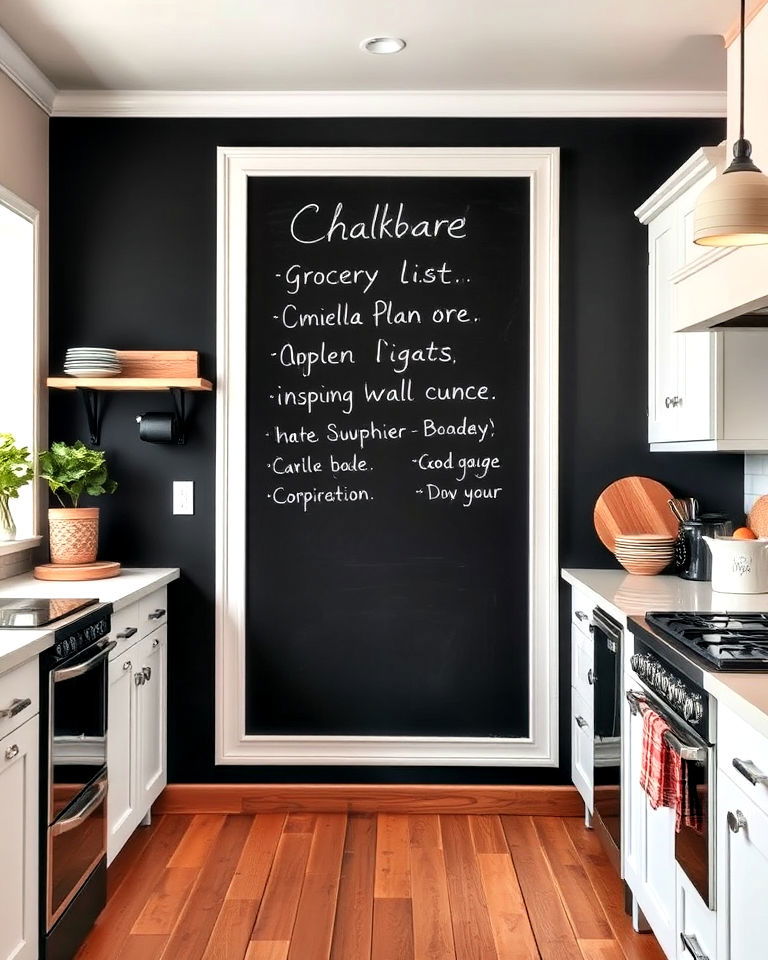 chalkboard wall with white framing