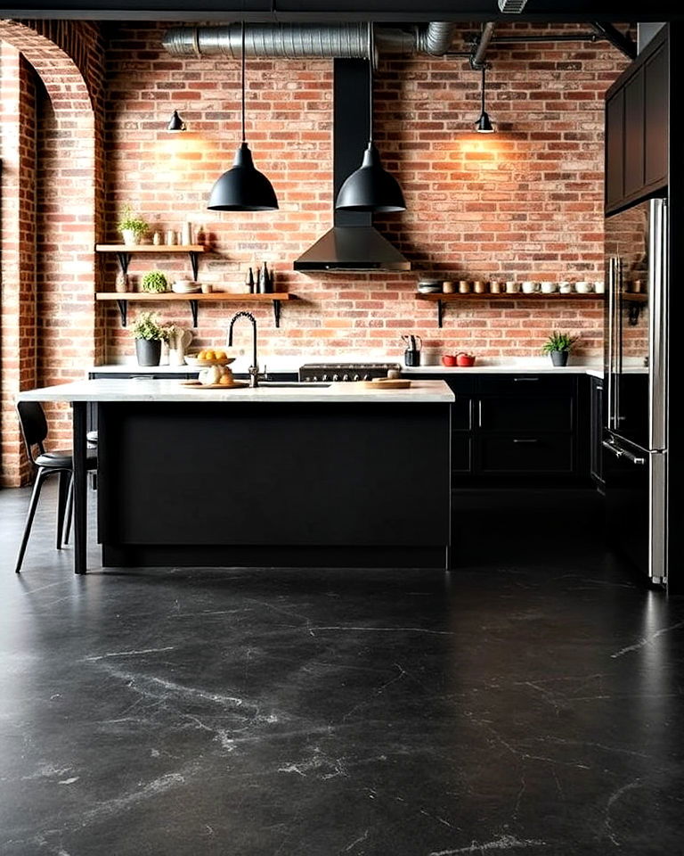 charcoal black concrete floor for an industrial vibe