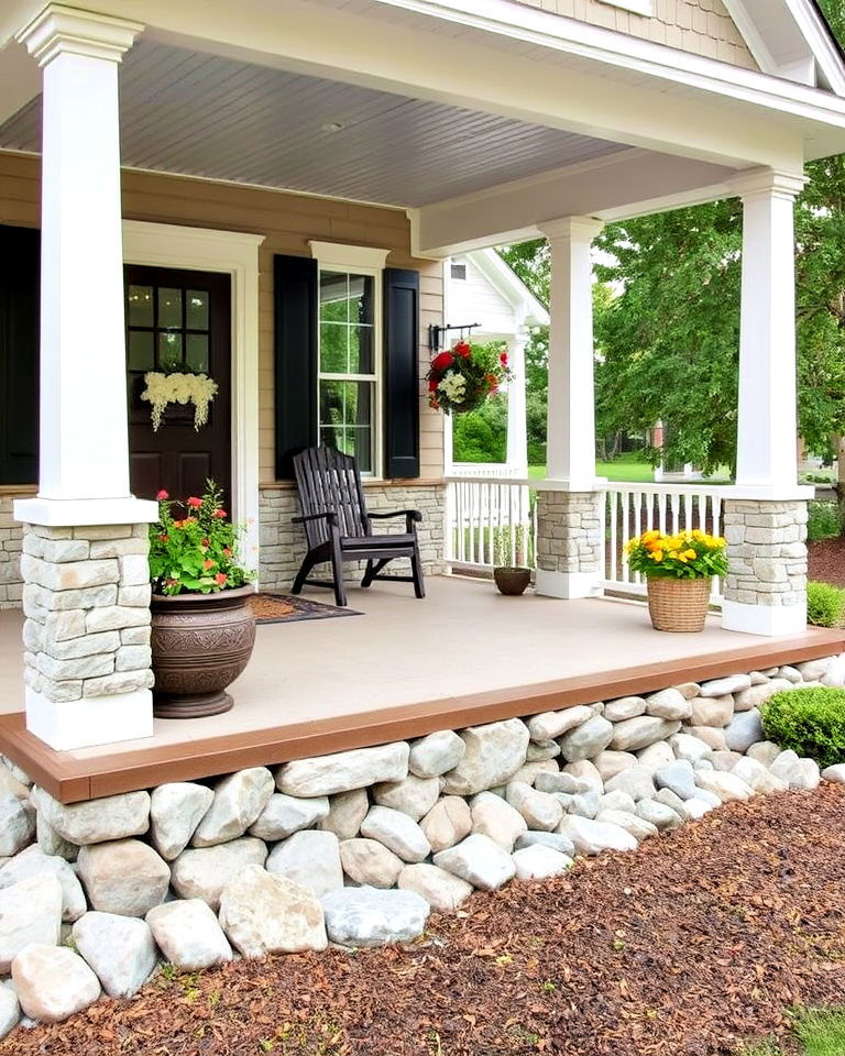 charming and natural river rock porch border