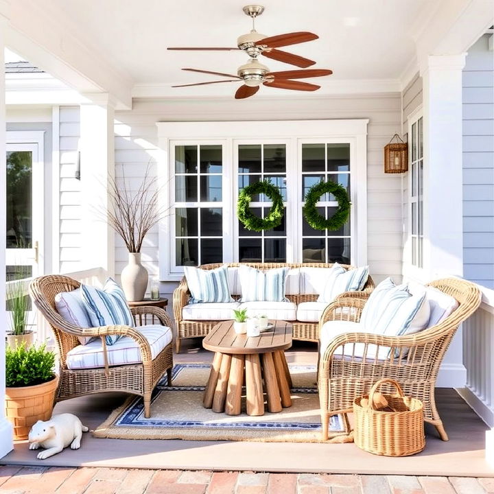 charming coastal themed side porch design