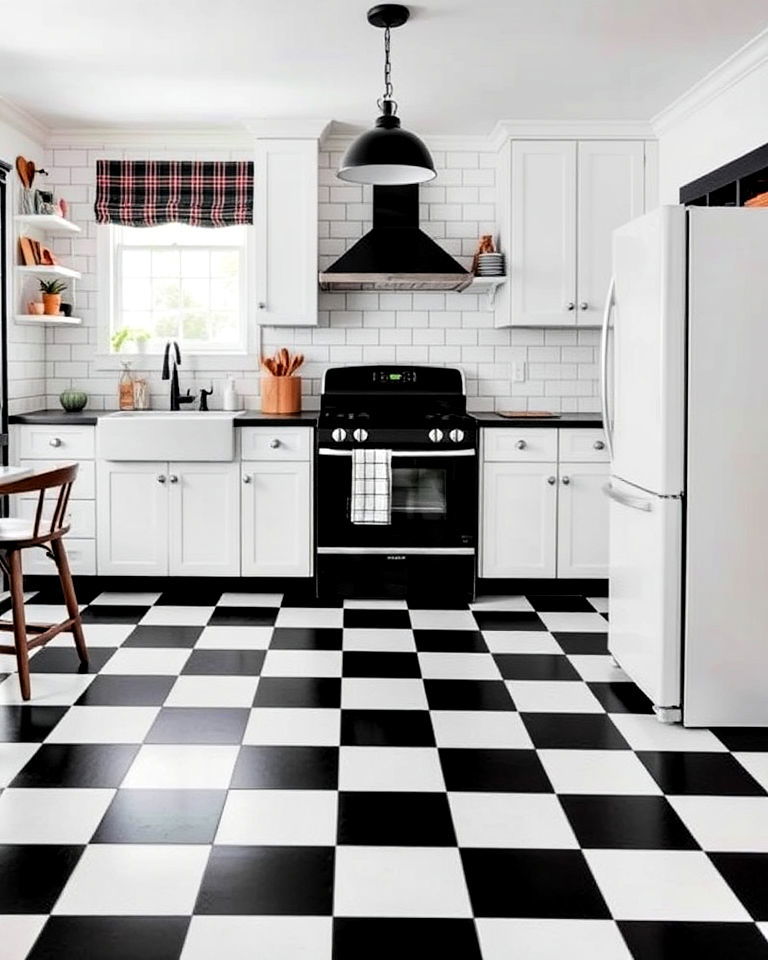 checkerboard black and white kitchen floor