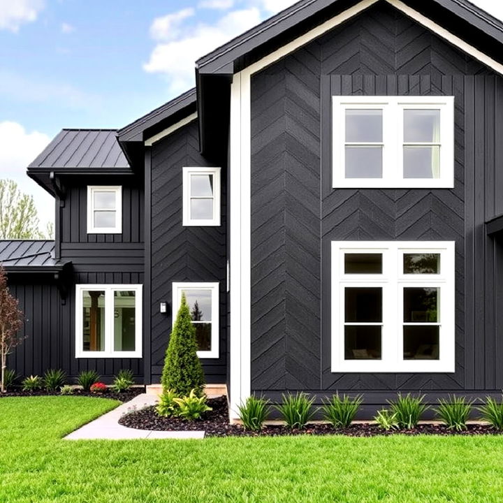 chevron black accent wall for a unique farmhouse exterior