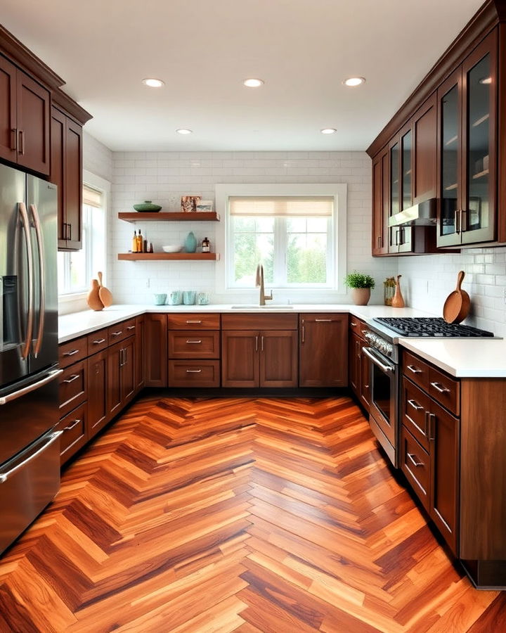 chevron pattern wood flooring for added interest