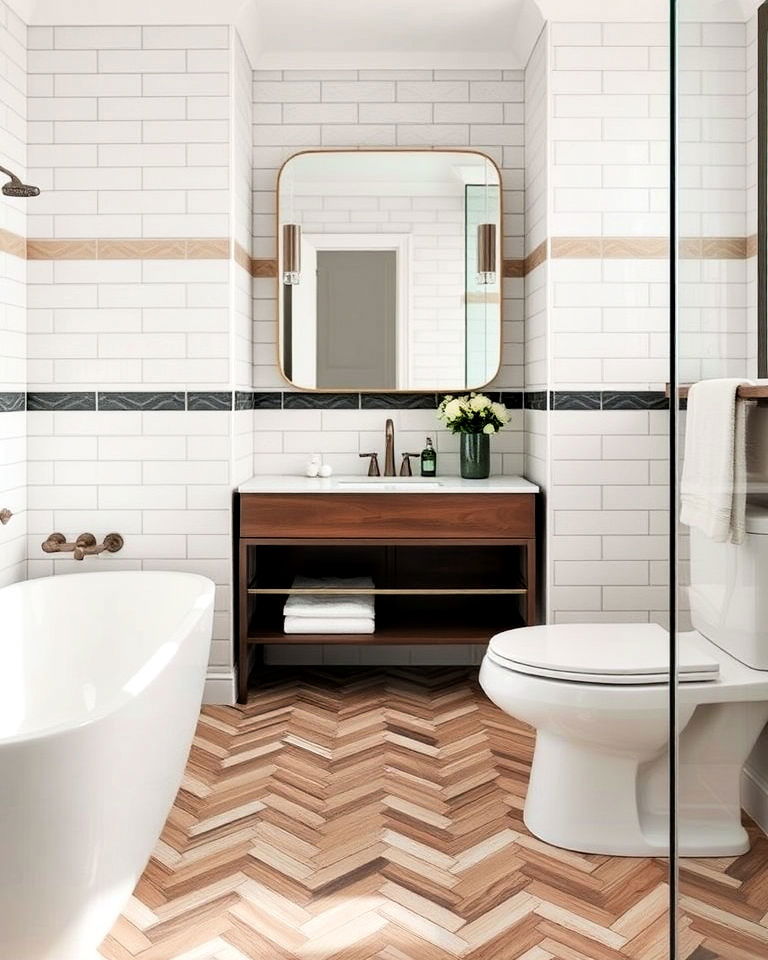 chevron patterned tiles bathroom floor