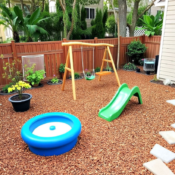 child friendly play area with mulch