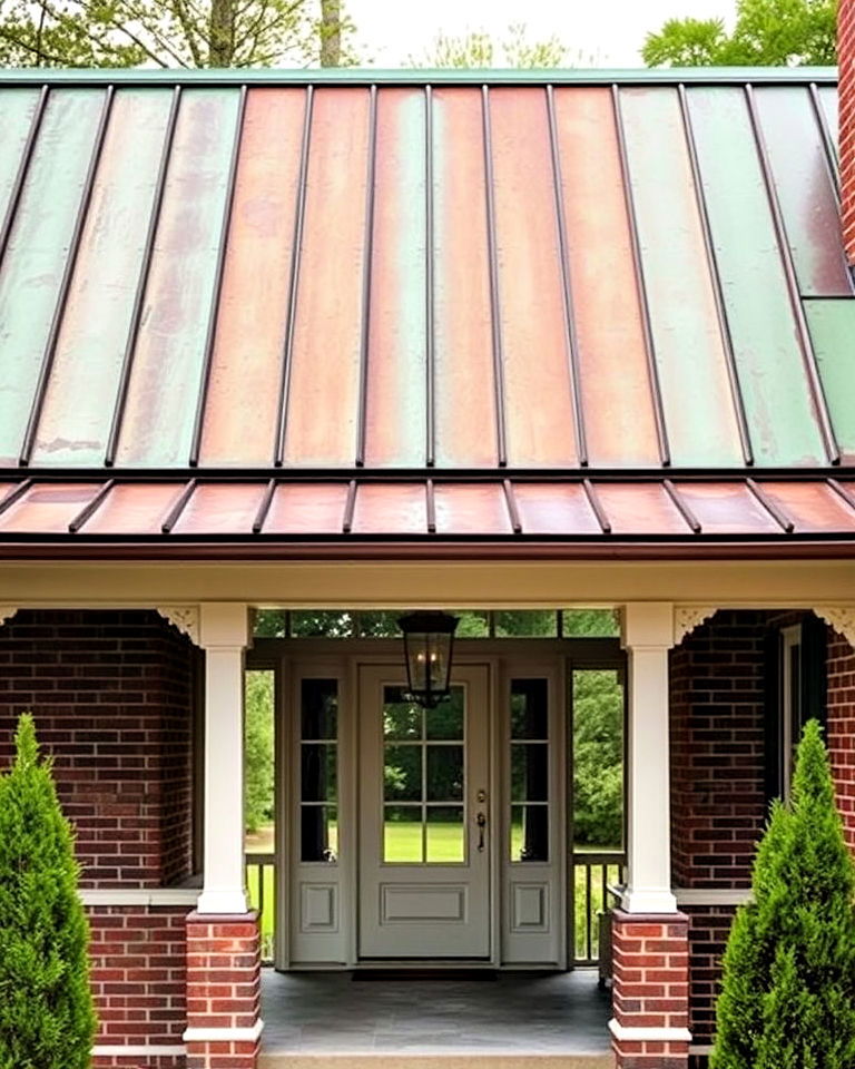 classic aged copper porch roof