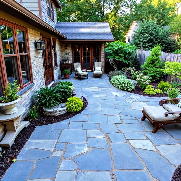 classic and elegant bluestone patio with natural edges