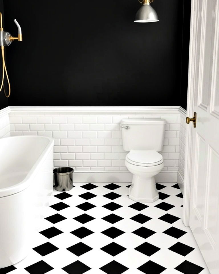 classic black and white checkerboard bathroom floor