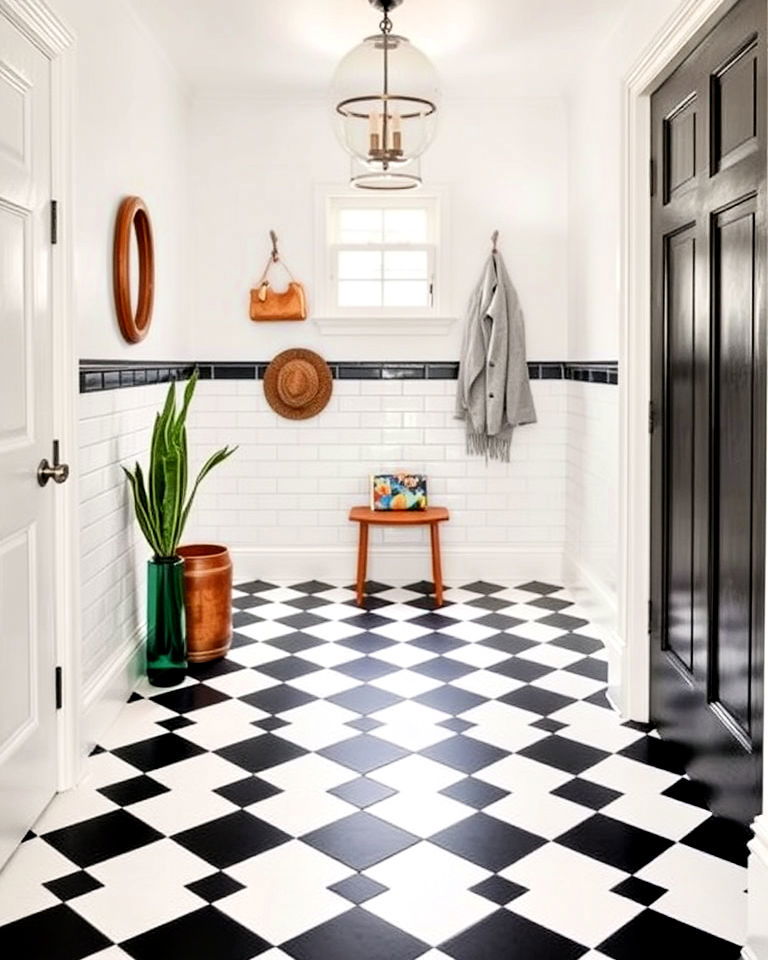 classic black and white checkerboard flooring