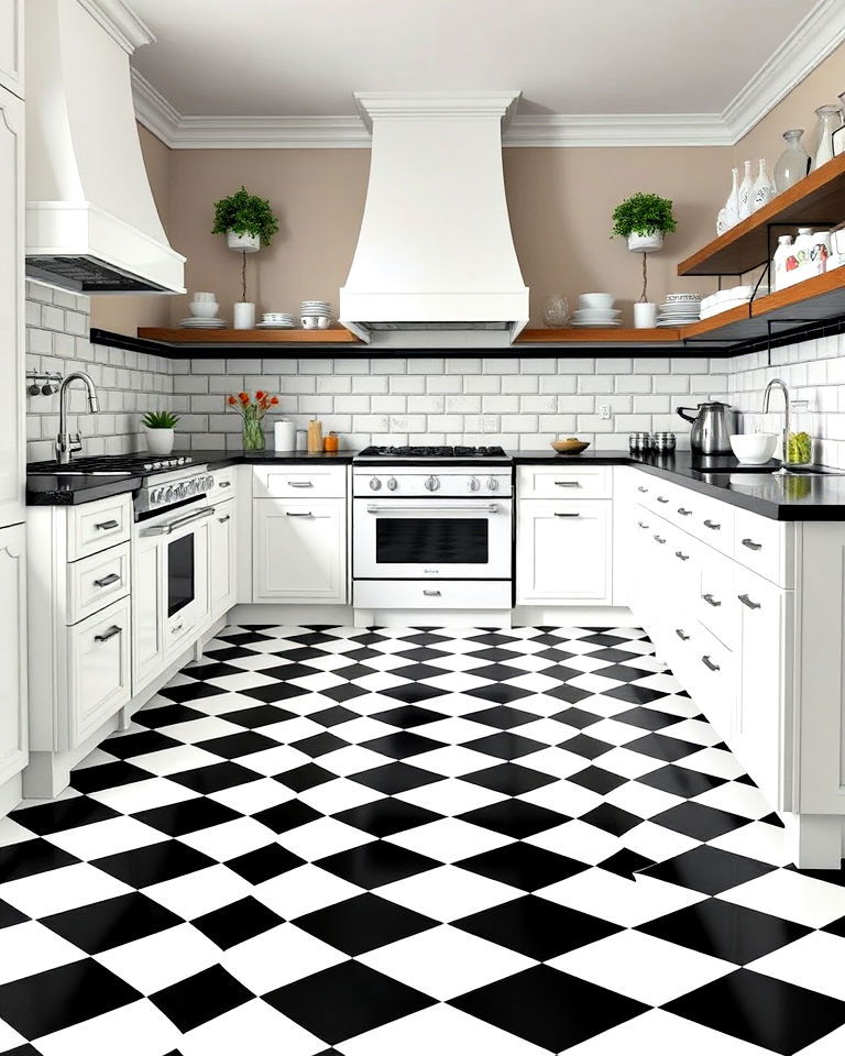 classic black and white checkered kitchen floor