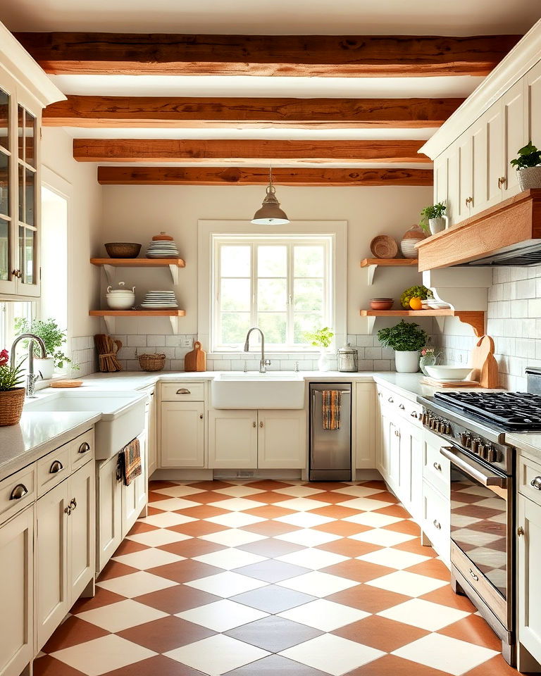 classic checkered floors in farmhouse kitchens