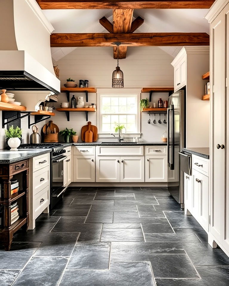 classic farmhouse kitchen with slate flooring