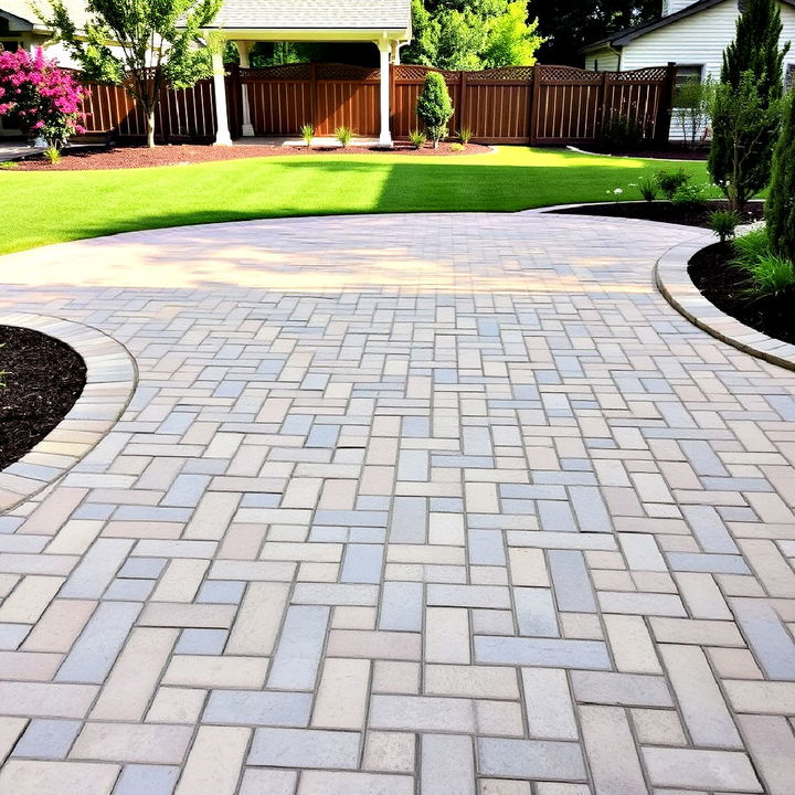 classic interlocking pavers like a stamped concrete patio