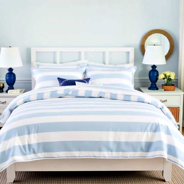 classic light blue and white striped bedding