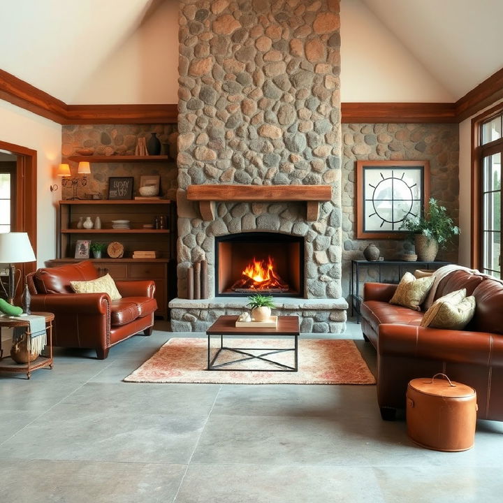 classic rustic stone fireplace