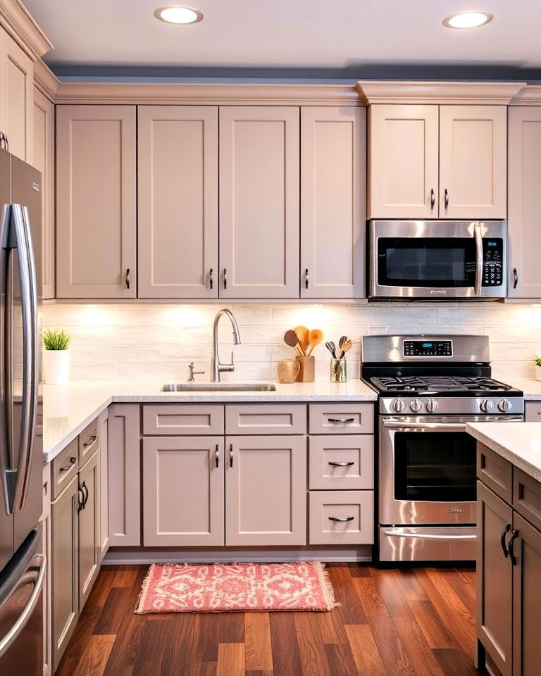 classic shaker style taupe cabinets