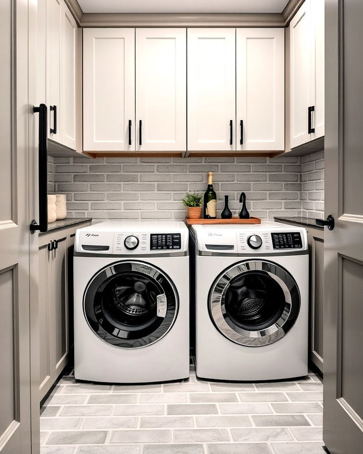 classic soft gray brick floor for laundry room