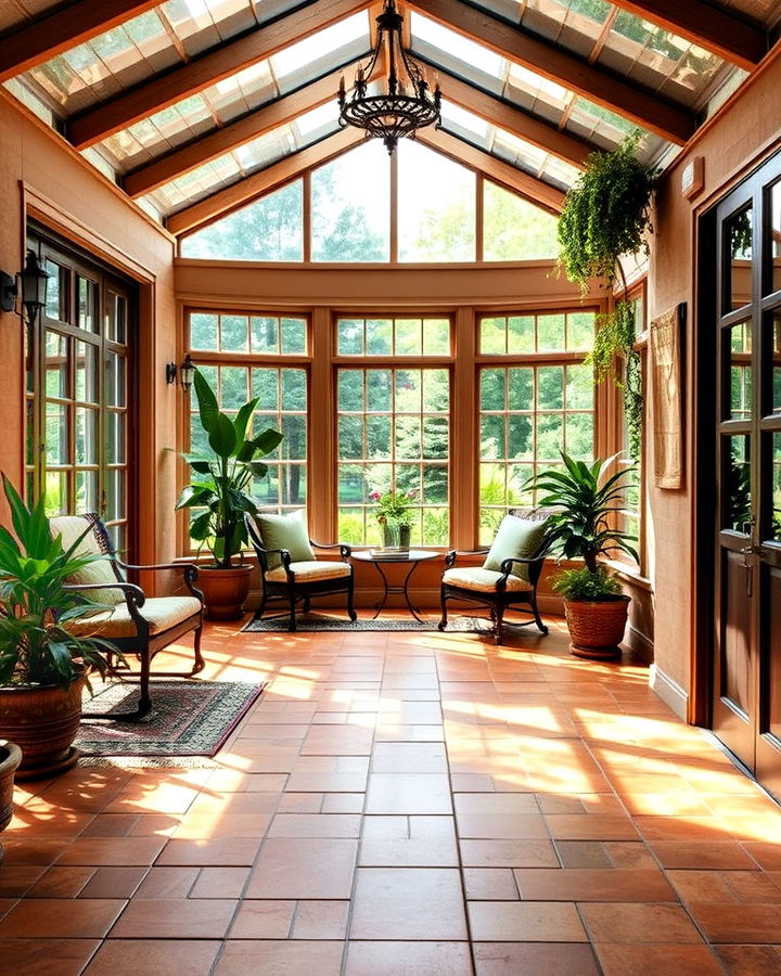 classic terra cotta tiles floor sunroom