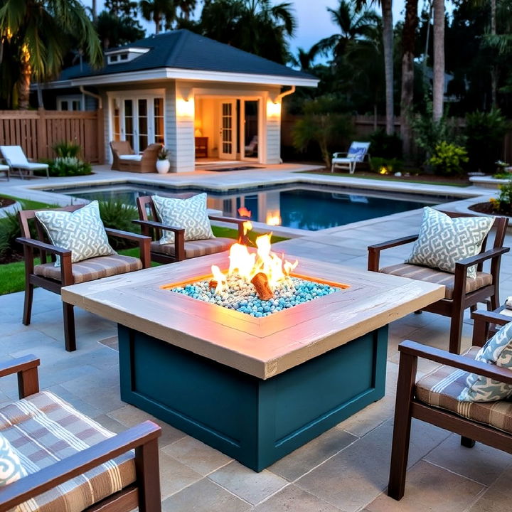 coastal fire table for evening gatherings