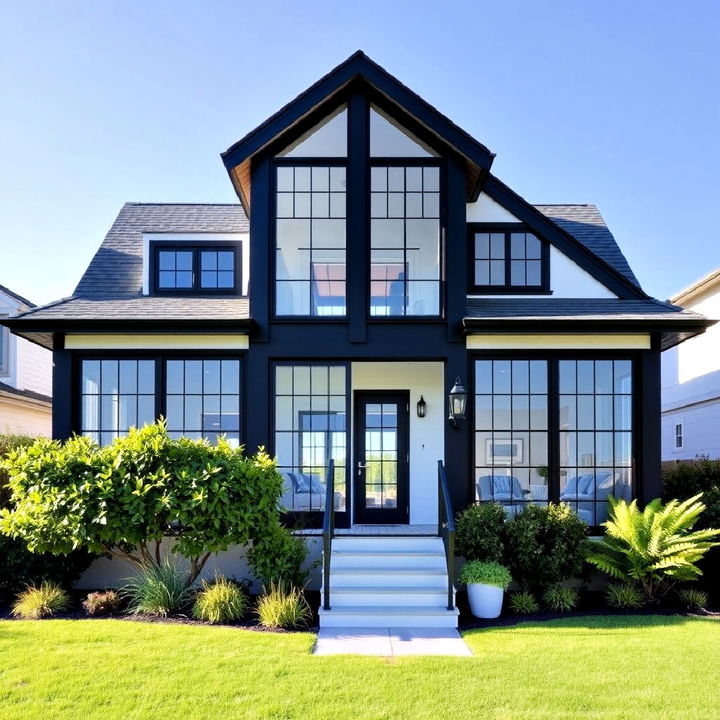 coastal home with dark window accents