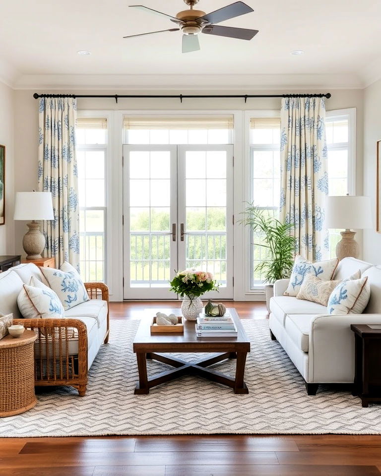 coastal inspired living room textiles