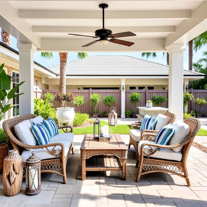 coastal inspired patio with nautical decor