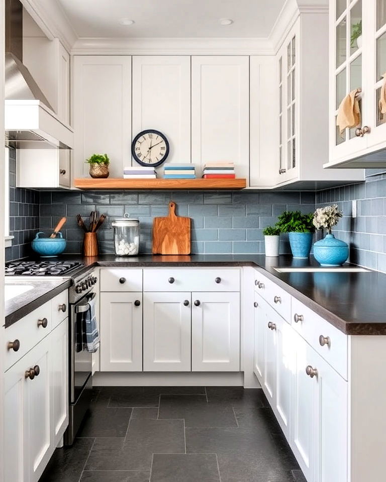 coastal vibes kitchen with slate and white accents