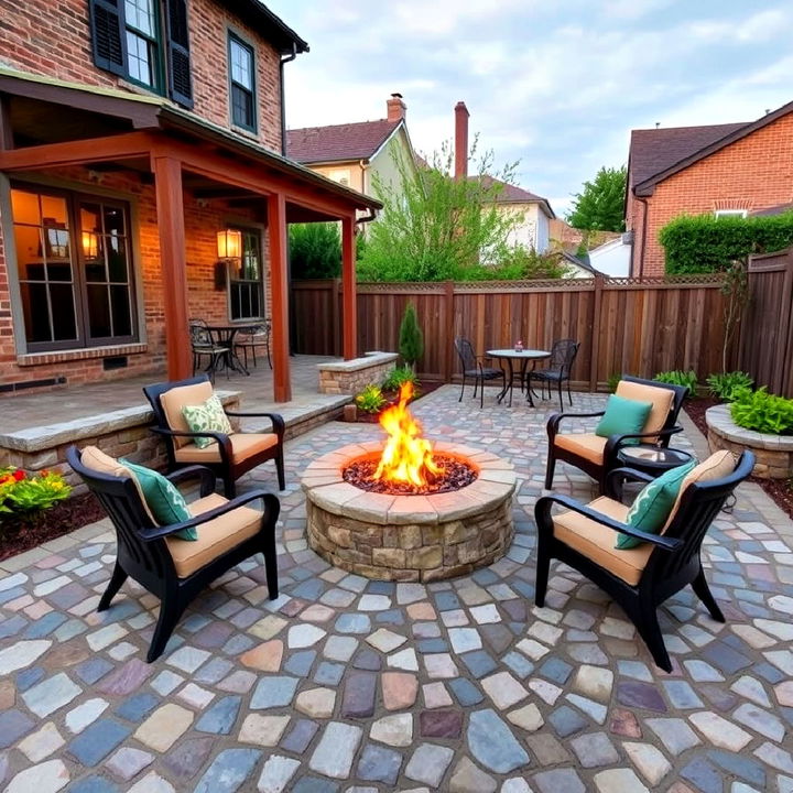 cobblestone patio with fire pit design