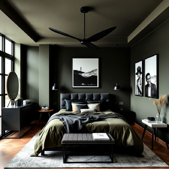 combine olive green with black for a dramatic effect