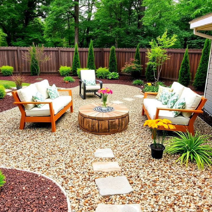 combining gravel and mulch for a balanced patio