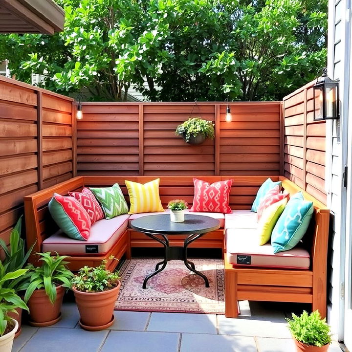 comfortable corner garden bench seating area