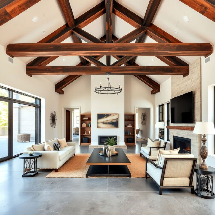 concrete floor with bold ceiling beams