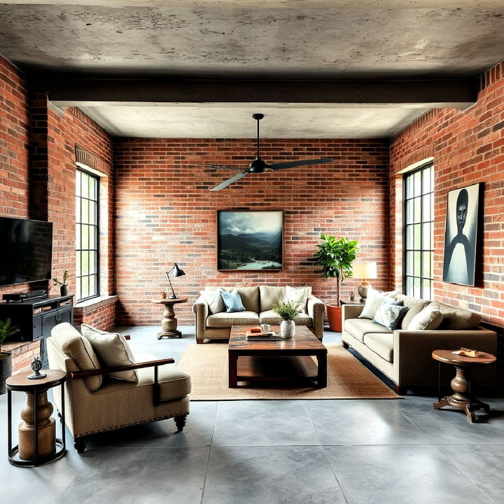 concrete floors with brick accents